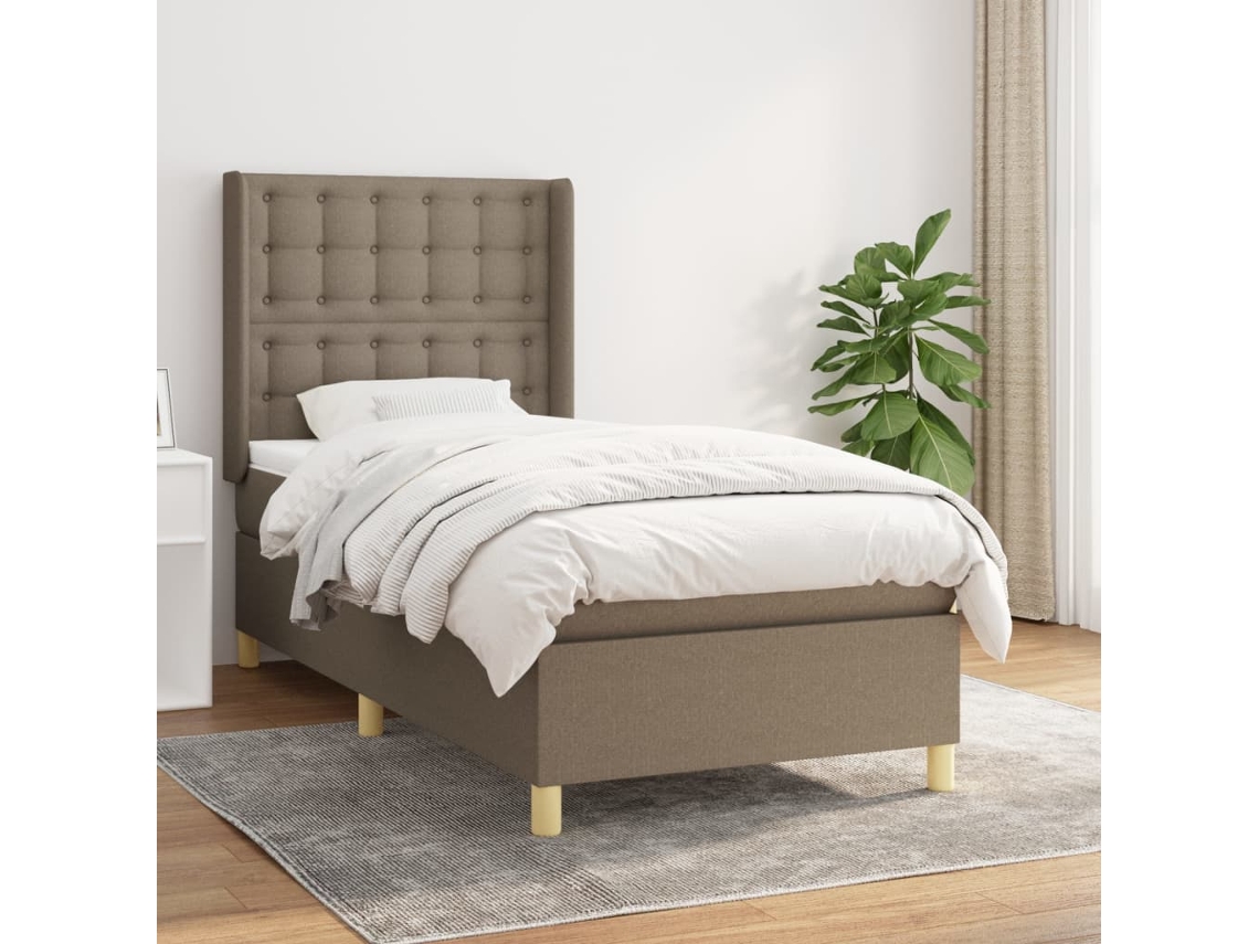 Vidaxl Cama Com Molas/colchão 100x200 Cm Tecido Cinza-acastanhado