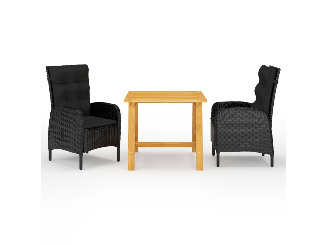Conjunto 3 Peças De Jantar Para Jardim Preto Dkd Home Decor