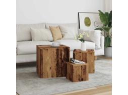Vidaxl Mesas De Apoio 3 Pcs Derivados De Madeira Madeira Velha