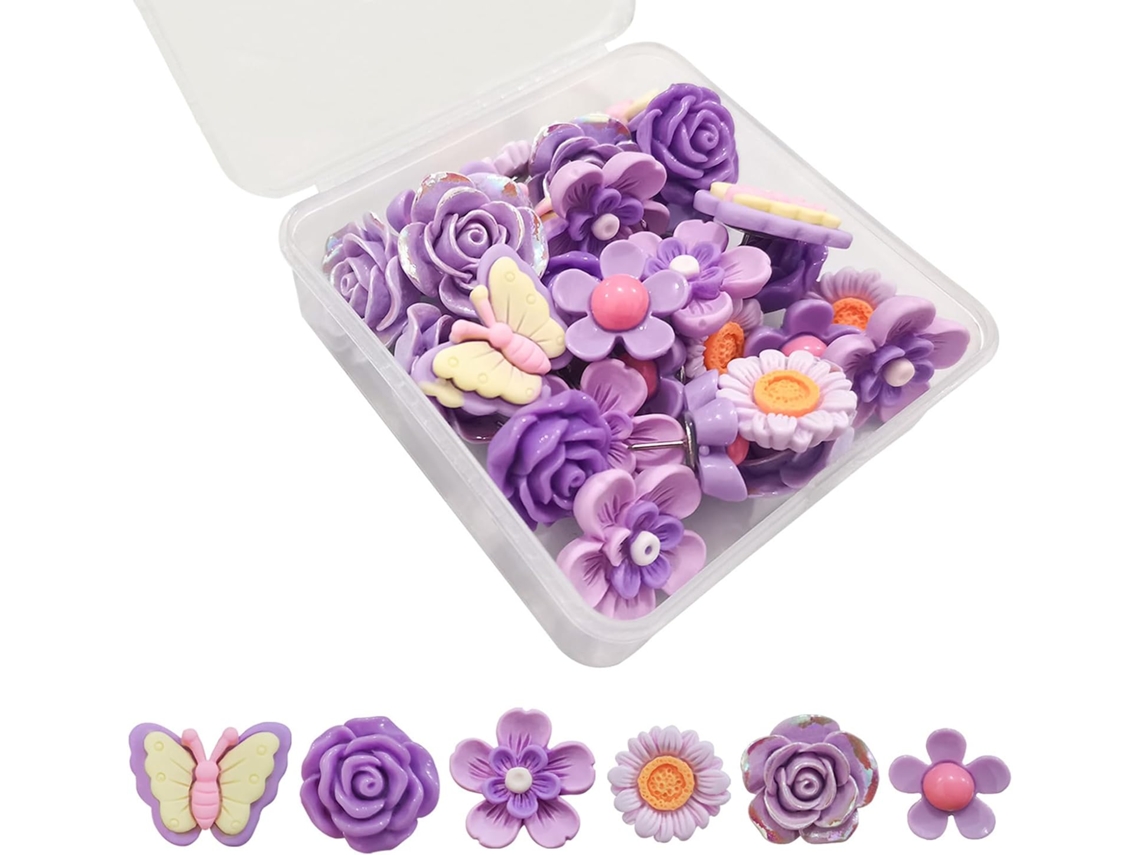 Conjunto De 30 Delicados Alfinetes Em Formato Flor, Alfinetes De Resina Para Exibir Fotos, Ideais Para Adicionar