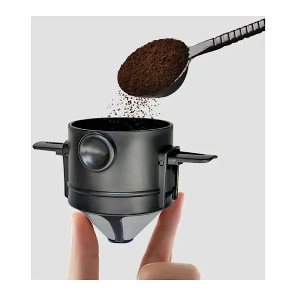 Filtro De Café Portátil Dobrável Em Aço Inoxidável, Bandeja Coletora Para E Chá, Cesto Formato Funil, Bule Reutilizável, Coador (1 Unidade)
