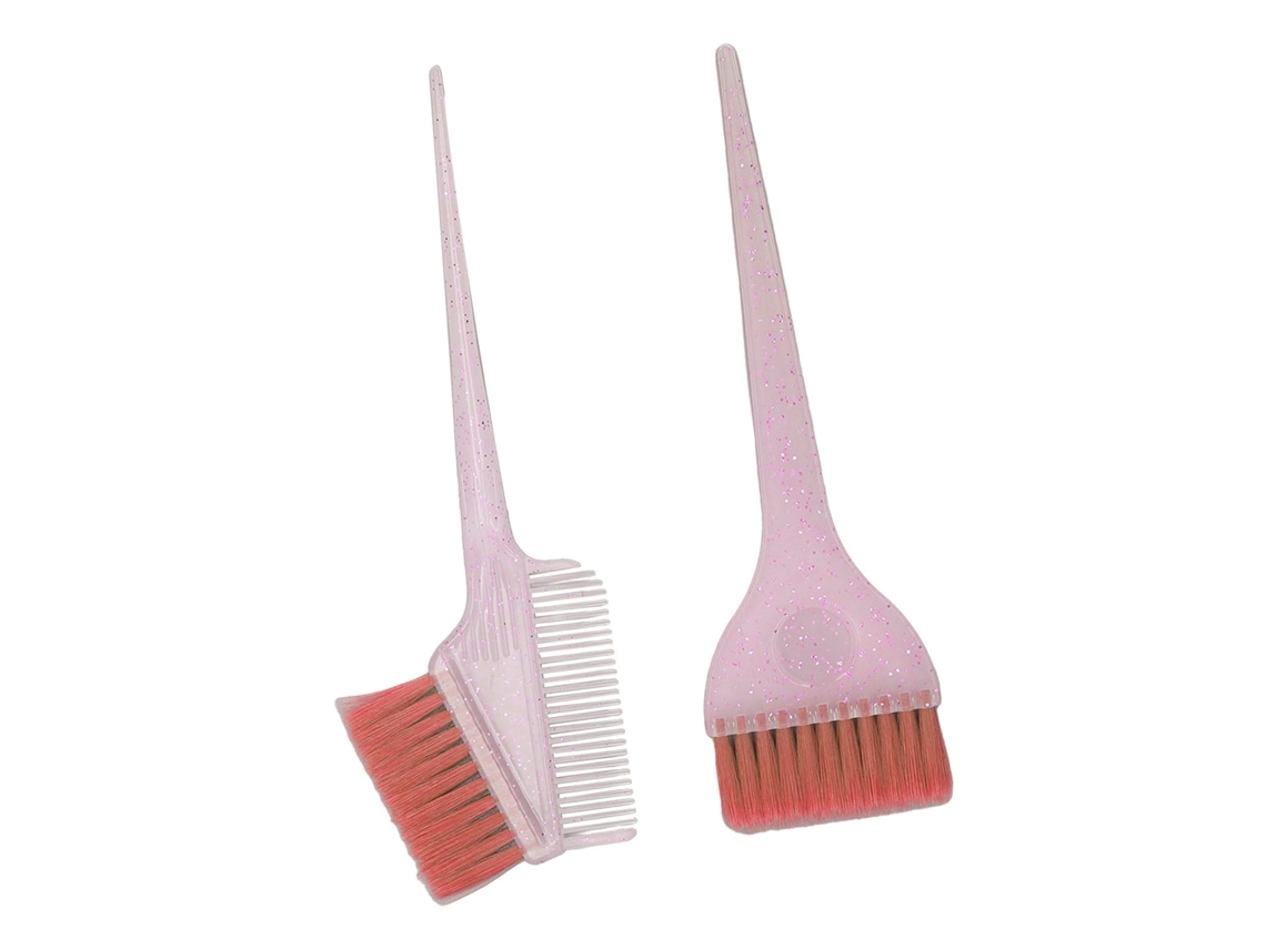 2026 2pcs Cepillo de Tinte para Pelo Doble Lado Con Mango de Brillo Rosa Applicador de Mechones