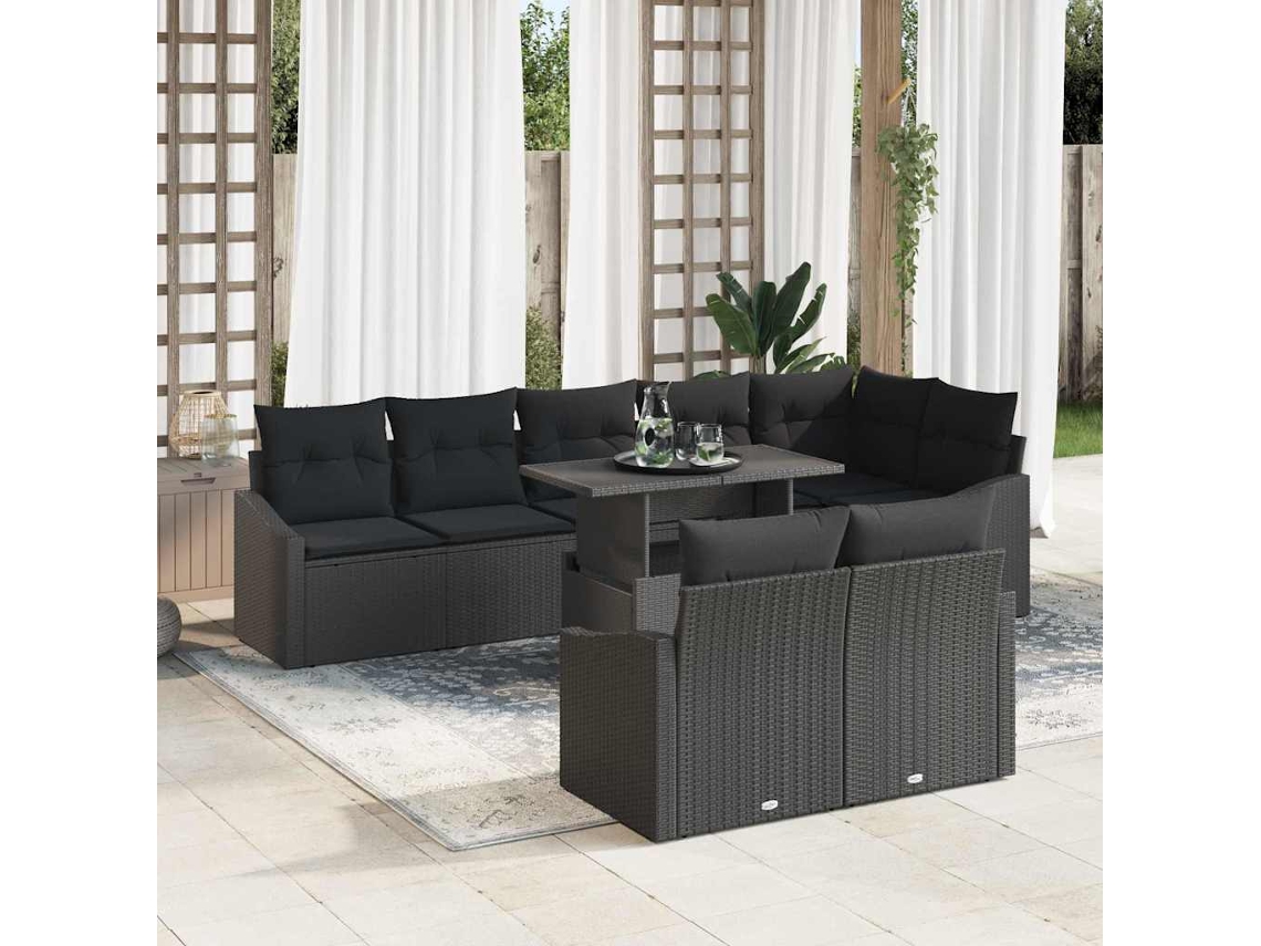 Vidaxl Conjunto De Sofá De Jardim 9 Unid. Preto Vime Pe