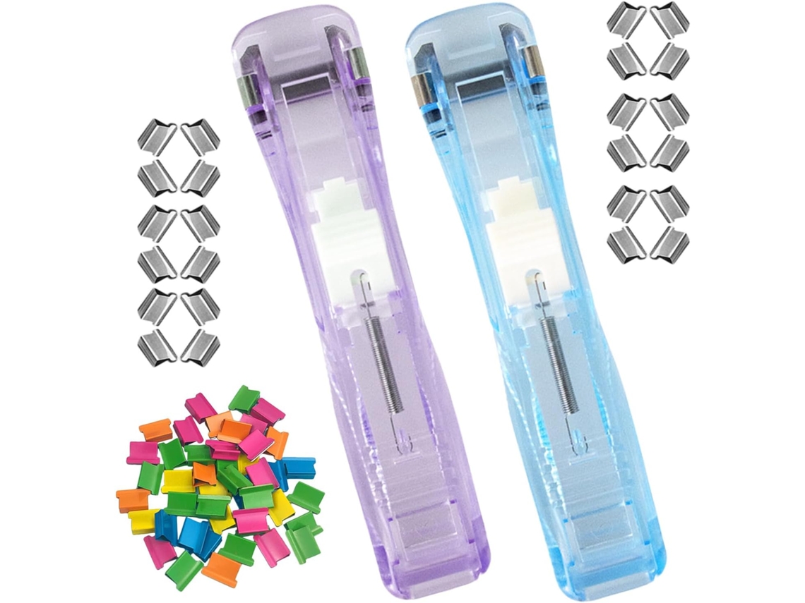 Dispensador de Clips Portátil Jojofuny, 1 conjunto com 300 Clips Reutilizáveis Multicoloridos (Vermelho, Azul e Branco)