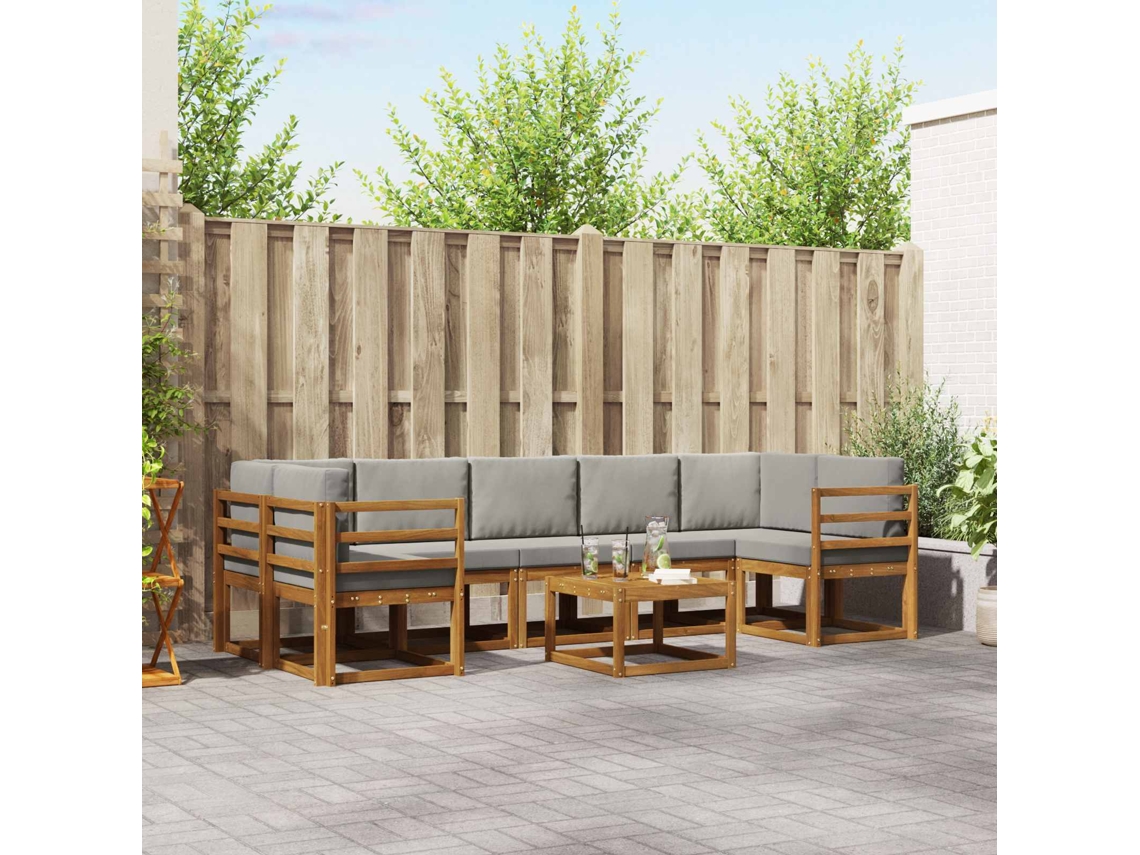 Vidaxl Conjunto De Sofás Para Exterior 8 Pcs Cinza Natural E Claro