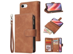 Capa De Couro Com Zíper E Compartimentos Para Cartões Para Iphone 16e - Marrom