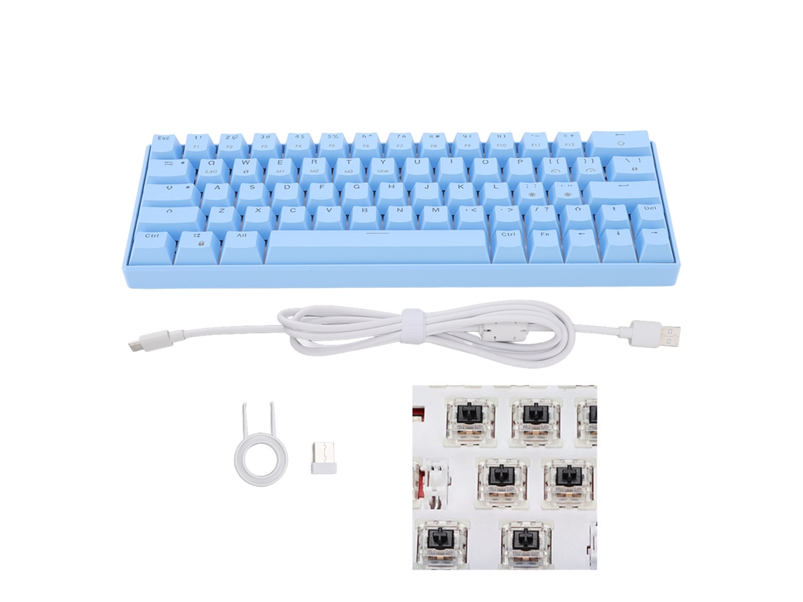 Teclado Mecânico Azul 64 Teclas Fio Fio Sem Fio