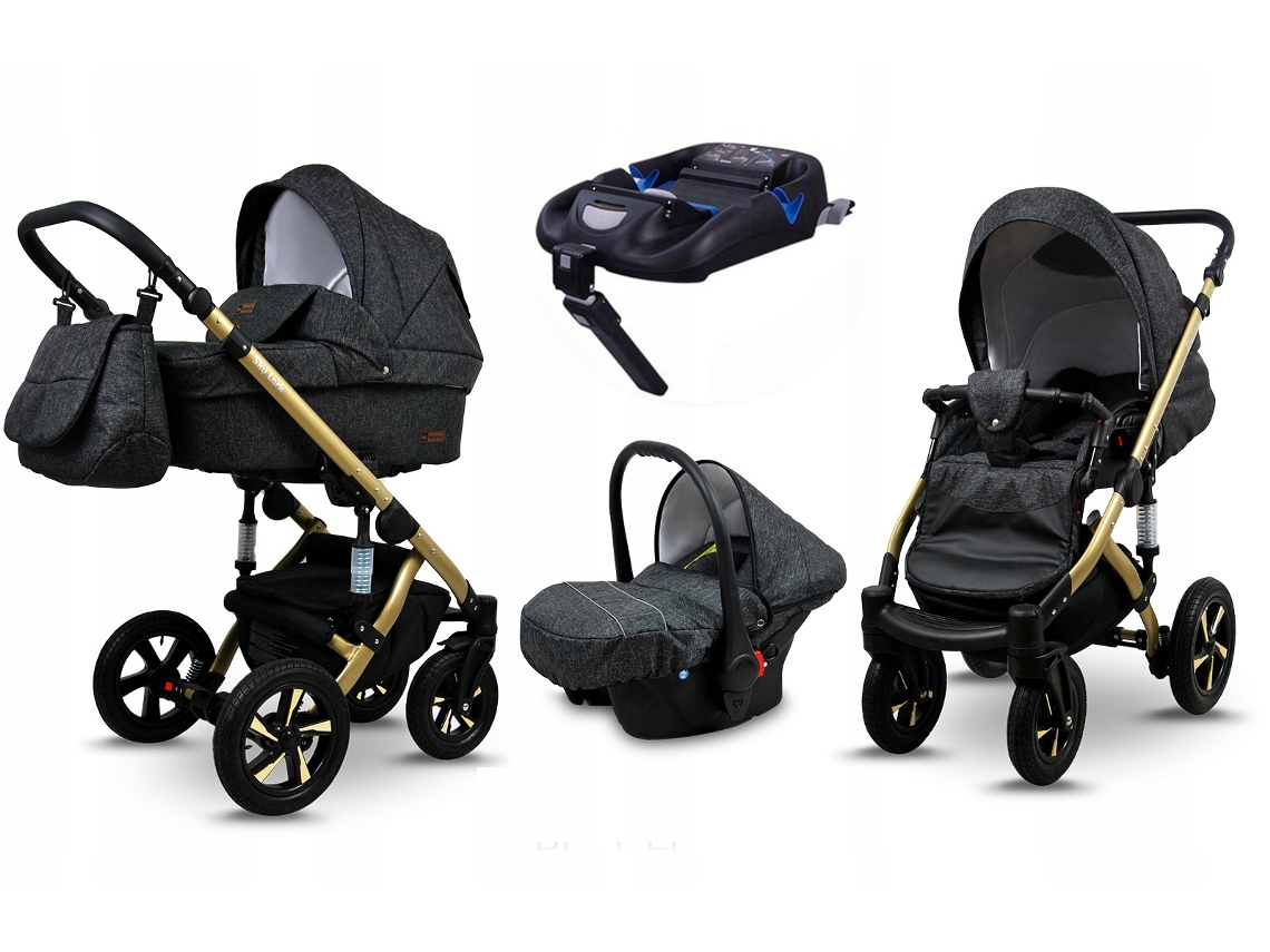 Carrinho de Bebé Multifuncional BABYLUX SKY LARK 4 Em 1 -Black Flex GOLD FRAME - Ajustável e dobrável Construção leve em alumínio - Acessórios