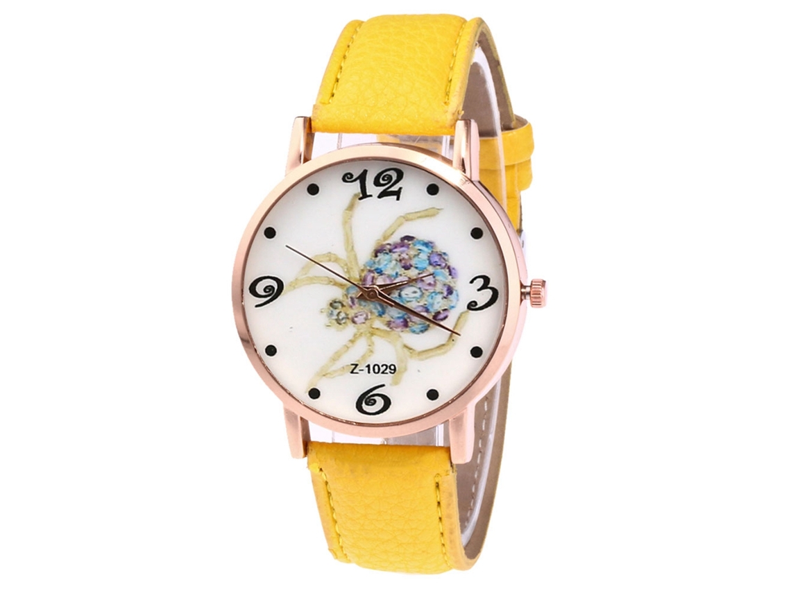 Reloj De Cuarzo Unisex Con Correa De Cuero Pu Spider Dial Pattern Casual (amarillo)