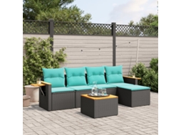 Vidaxl 6 Pcs Conjunto de Sofás P/ Jardim C/ Almofadões Vime Pe Preto