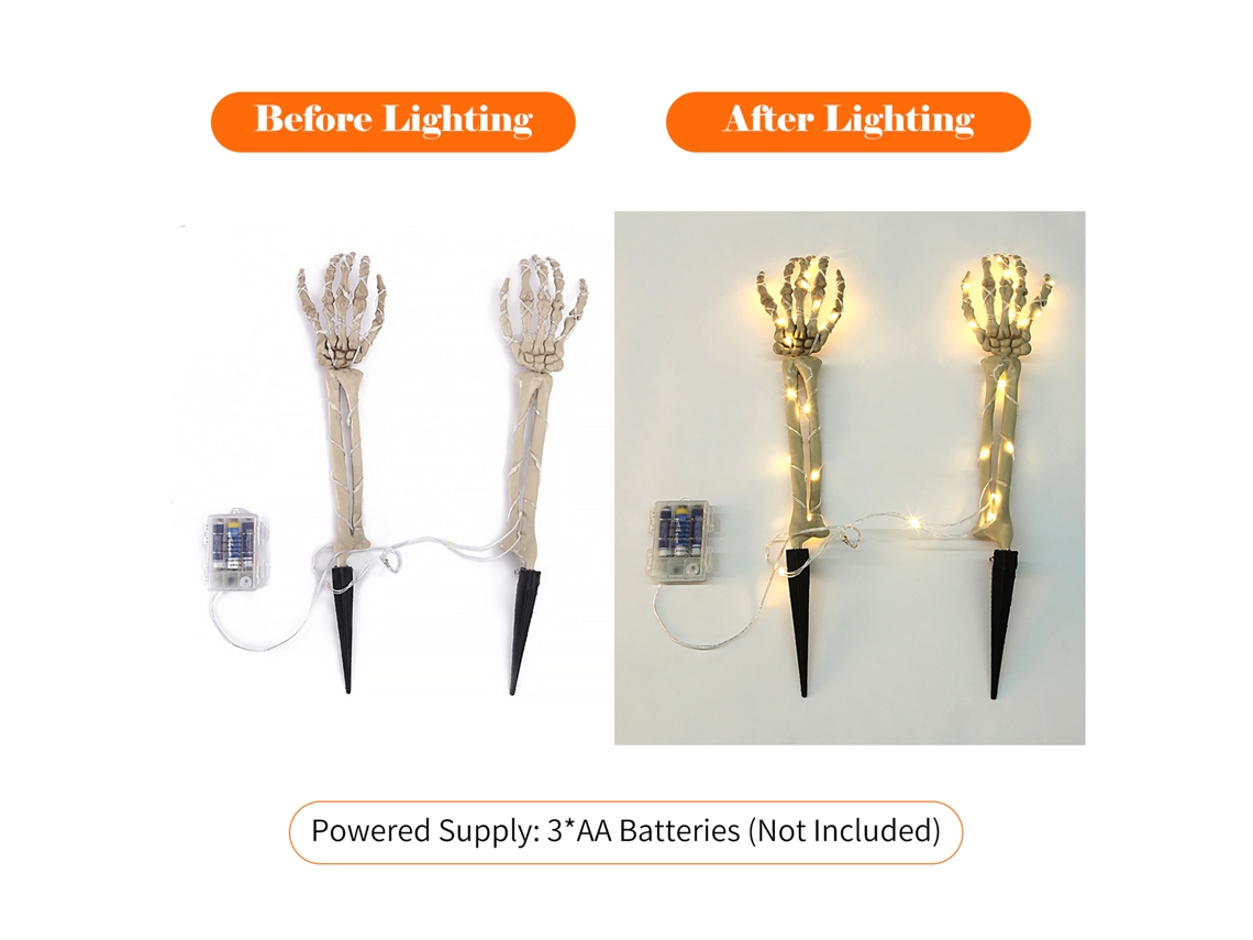 Estaca De Braço De Esqueleto Halloween Luz 48 Leds