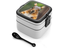Lancheira Bento Esquilo Divertida Para Adultos Com Colher, Recipiente Fofo De Camada Dupla, Empilhável, À Prova De