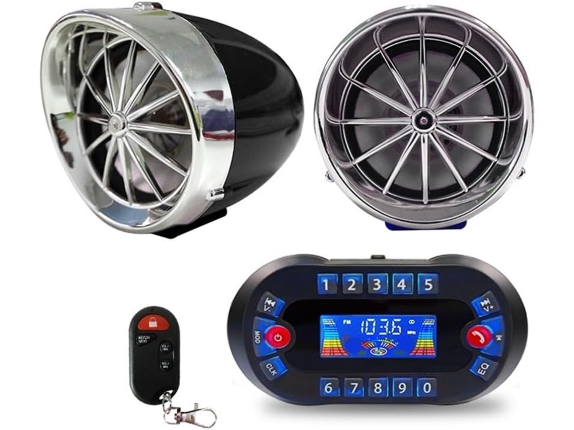 Guidon Musique Haut-parleur Amplificateur De Pour Moto, Rádio Fm, Alarme Anti-cabriolage, Sortie Sirène,