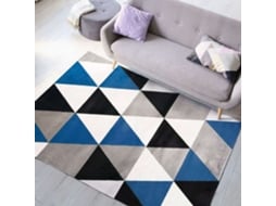 Tapete Toque Lã Padrão Triângulos Azul 150x220