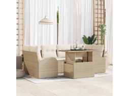 Vidaxl Conjunto De Sofá De Jardim 7 Unid. Bege Rattan De Polipropileno