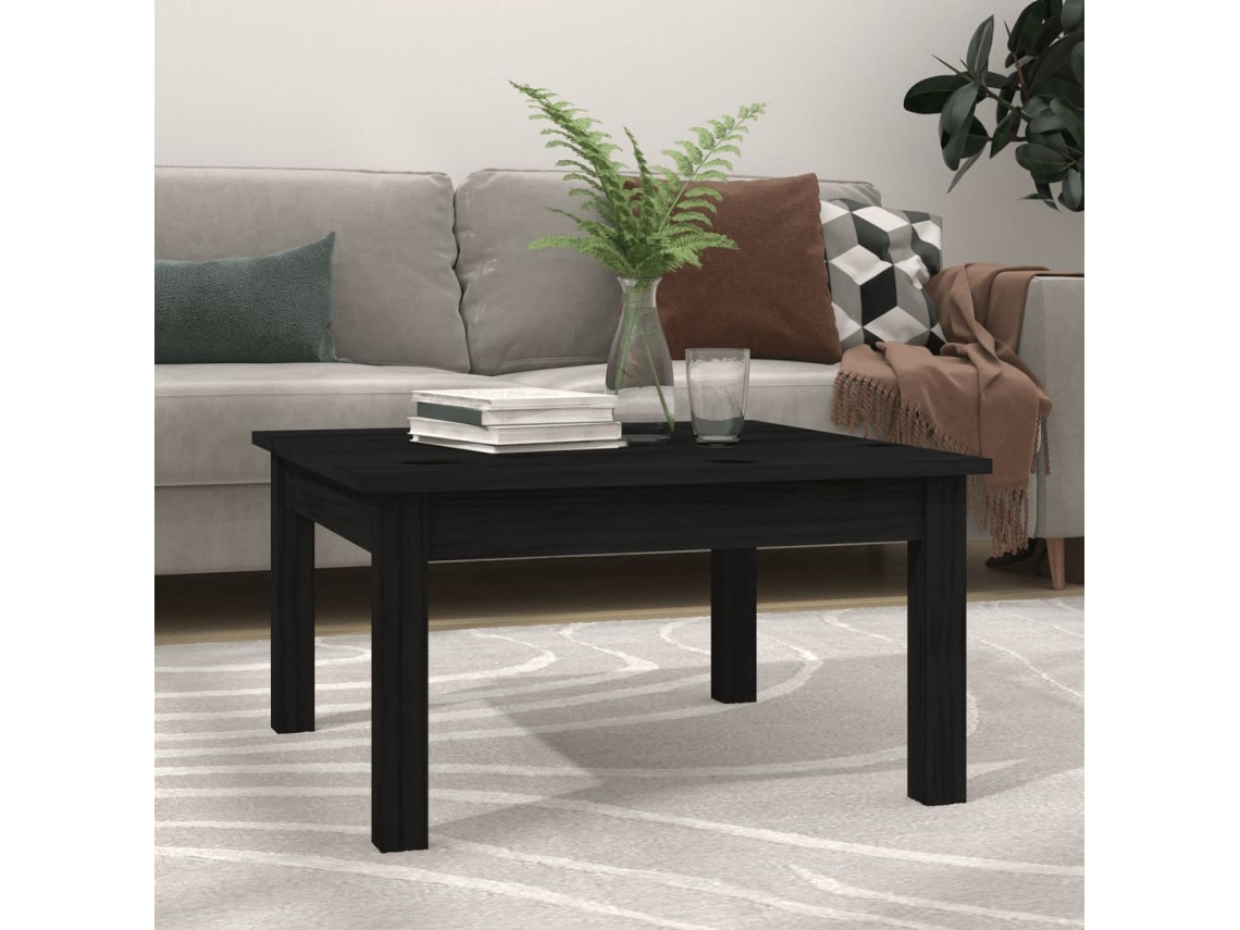 Vidaxl Mesa De Centro 55x55x30 Cm Pinho Maciço Preto