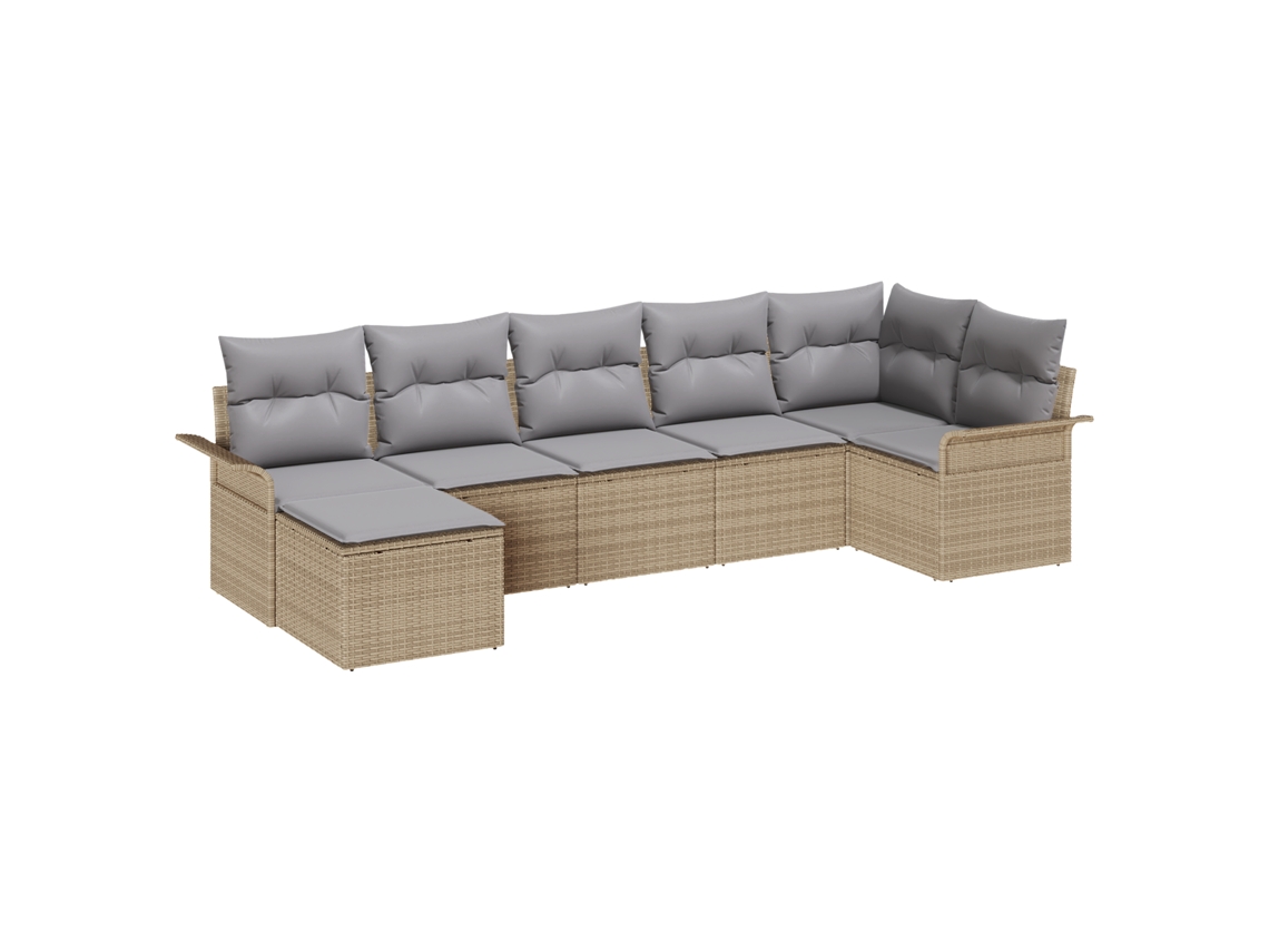 Conjunto 7 Sofá De Jardim Vidaxl Bege Vime Pe (297,5 X 132,5 X 69 Cm)