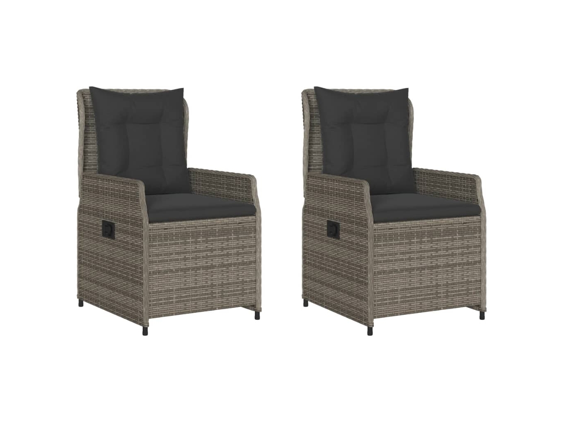 Cadeiras de Jardim Reclináveis 2pcs Vime Pe Cinza MAISON EXCLUSIVE