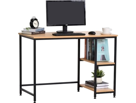 HOMCOM Mesa para Computador com 2 Prateleiras Pés Ajustáveis ??106x50x76 cm Cor Madeira