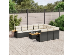 Jogo de Sofá Jardim 11 Peças C/ Almofadões Vime Pe Preto Dkd Home Decor
