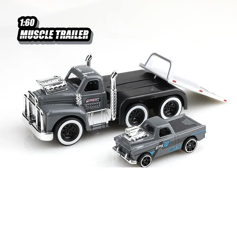 (cinza) Caminhão De Transporte Dedicado Em Escala 1:60 - Modelo De Carrinho De Brinquedo - Música E Luzes