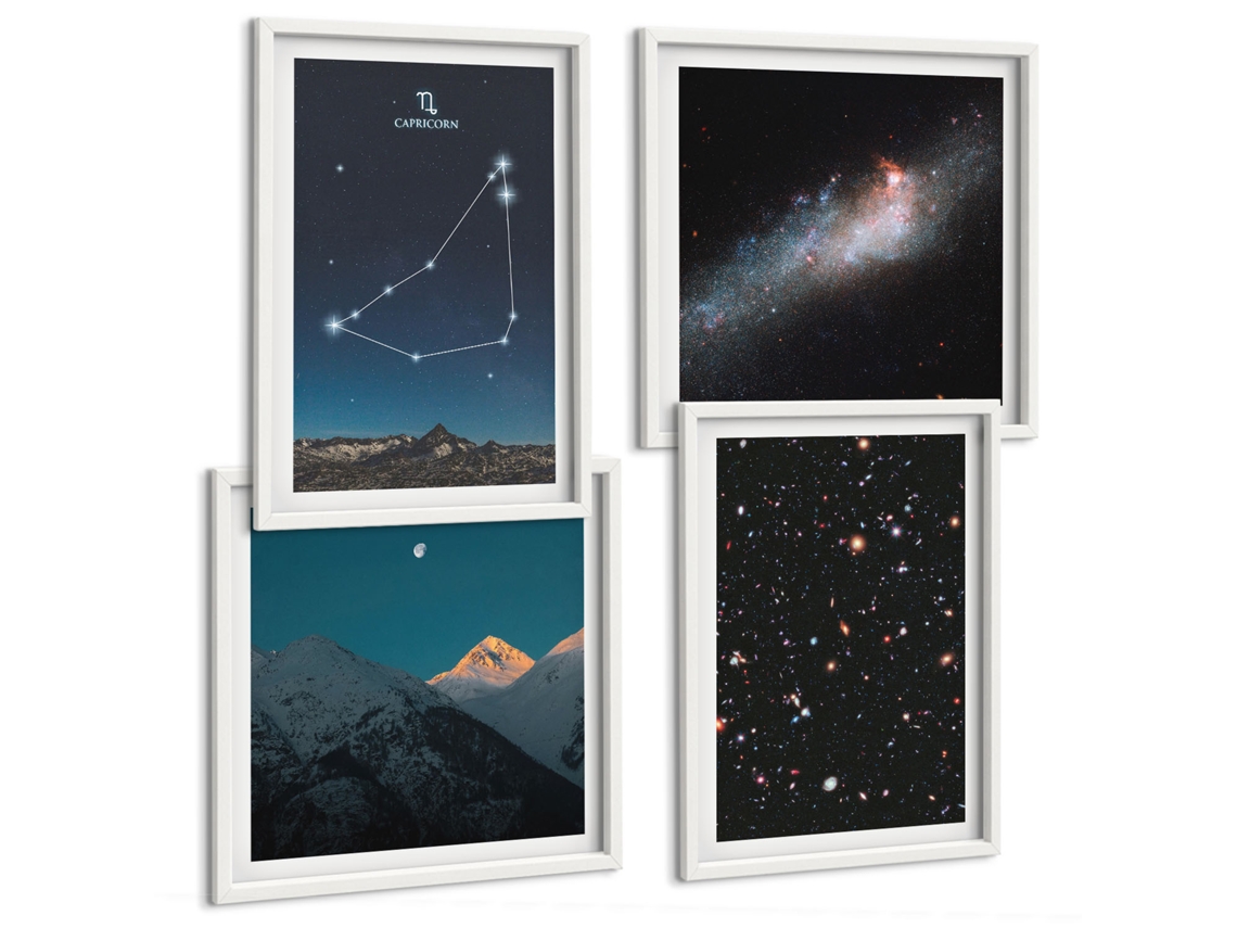 Composição De Quadros Paisagens Espaciais Constelações Espelharte (4 Peças)