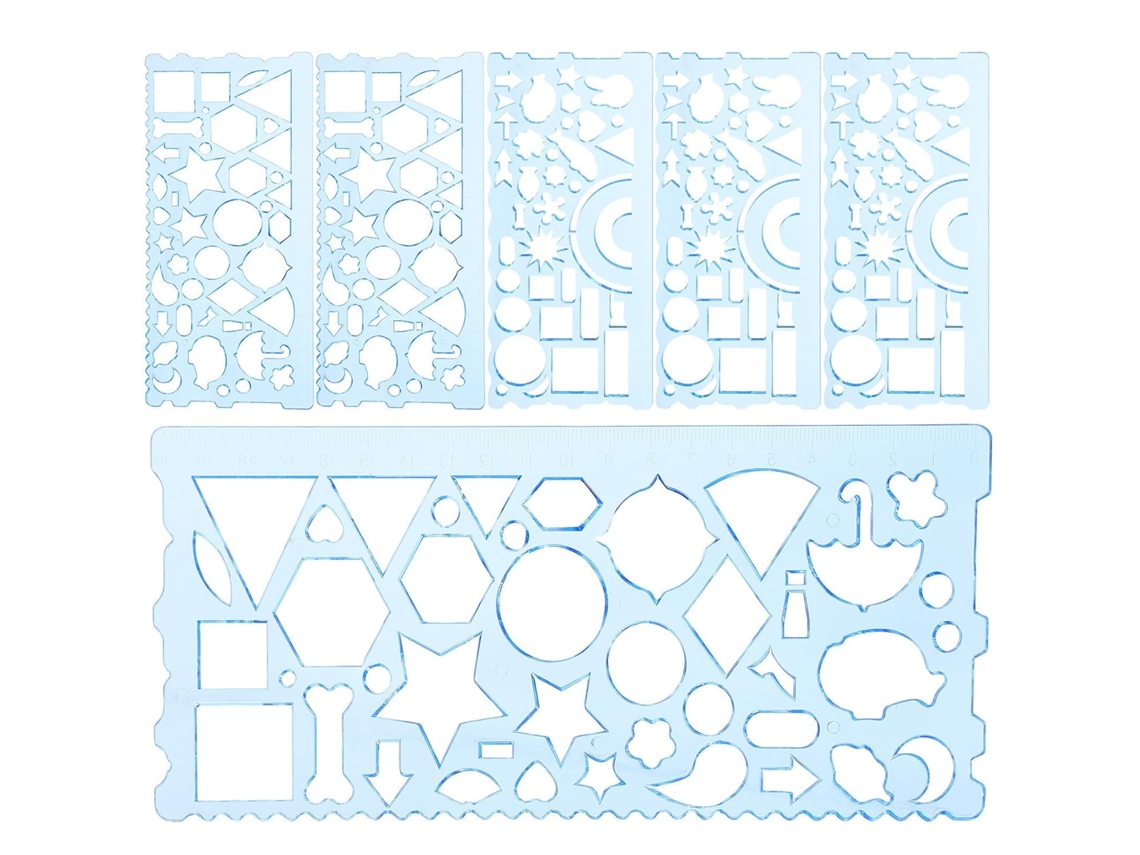 Kit de Réguas Geométricas Multifuncionais Vanzack com 6 Peças, Conjunto de Modelos para Estudantes, Material PP Leve