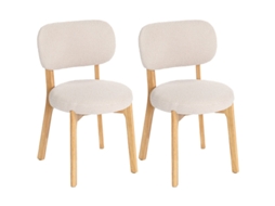 Conjunto De 2 Cadeiras De Sala De Jantar, Assento Amplo E Encosto Curvo, Cor Creme
