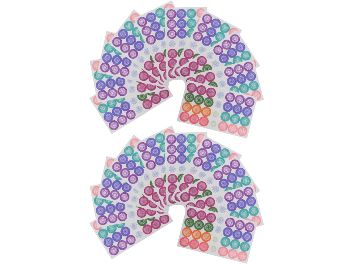 20 adesivos circulares para proteger furos em folhas de papel resistente, ideais para uso escolar e profissional.