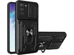 Capa Fe Proteção Câmera Lente Deslizante Cartões para Samsung Galaxy S21 Hongwe. Anti choque Preto1