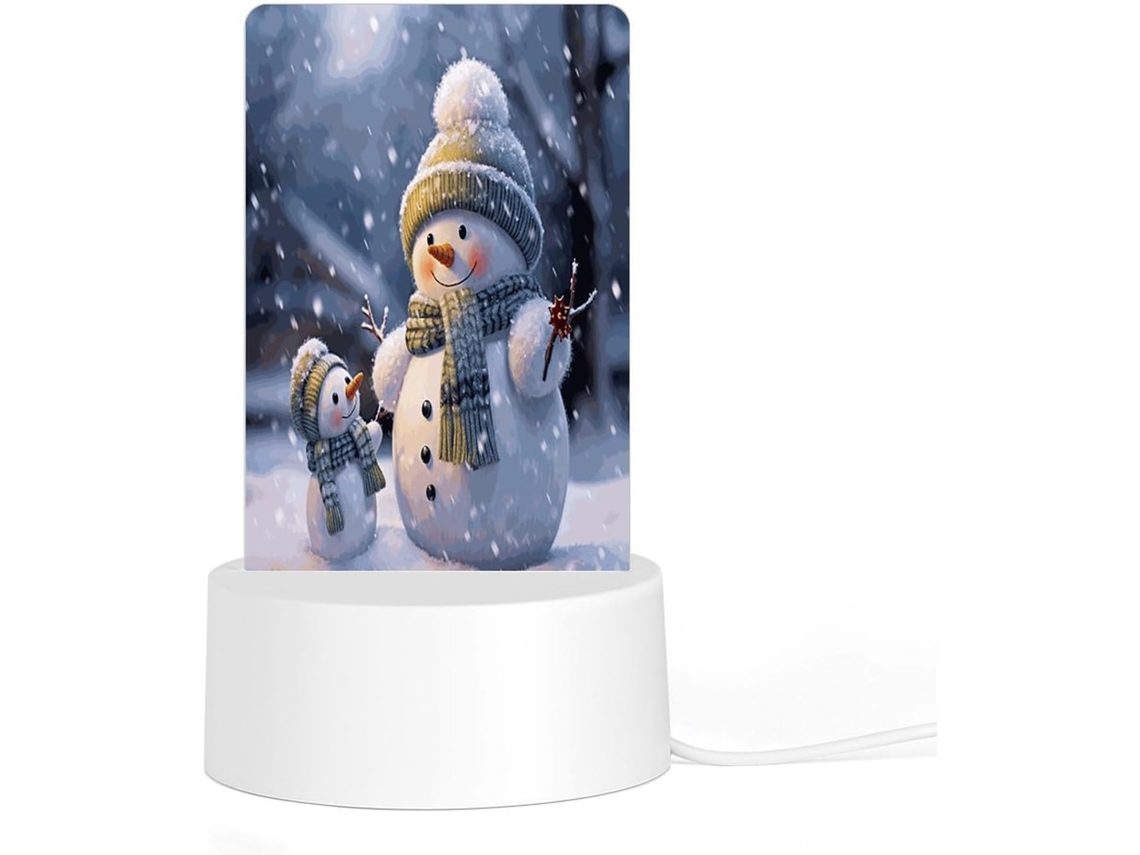 Luminária noturna de LED em acrílico com base e plugue de plástico reutilizáveis, estampa de inverno com neve natalina.