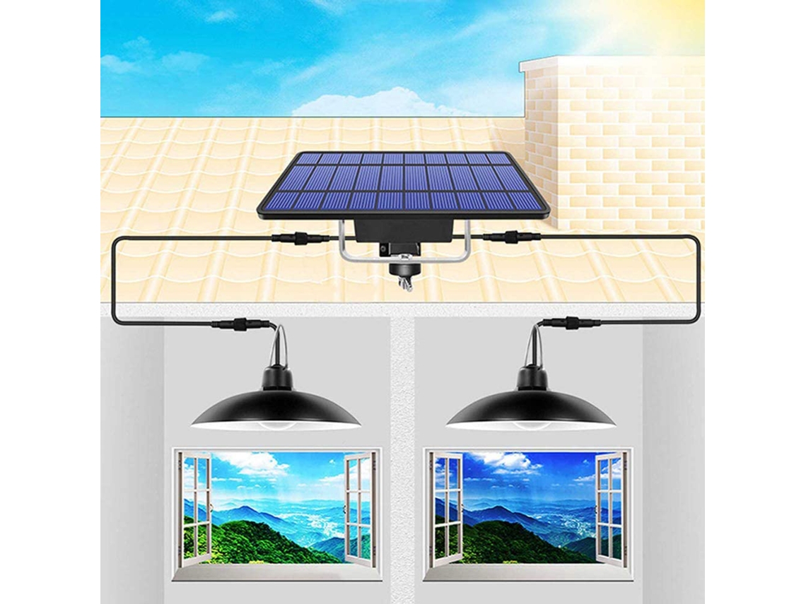 Lâmpada de Teto Solar com Duas Cabeças, IP65, Corpo Preto/Branco, Luz Quente e Branca | S/MARCA