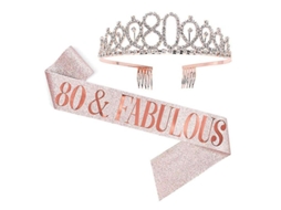 Conjunto de faixa e tiara para festa de aniversário feminina Fasst com letras e pedras brilhantes da Jikaix