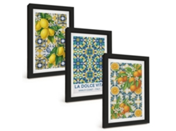Composição De Quadros Limões, Flores, Laranjas, Itália Espelharte (3 Peças 20x30 Cm)