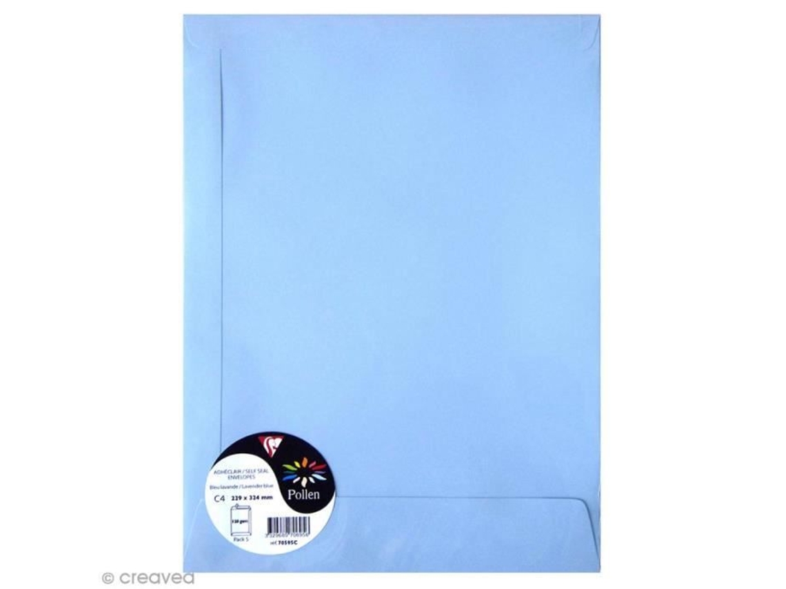 Envelopes de pólen A4 Clairefontaine 229 x 324 mm 120 g Azul lavanda 5 unidades
