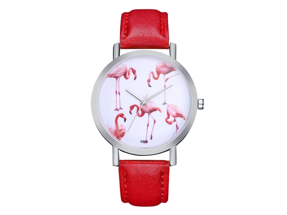 Relógio de Quartzo com Pulseira de Couro Simples Moderno para Menina Decoração (vermelho)