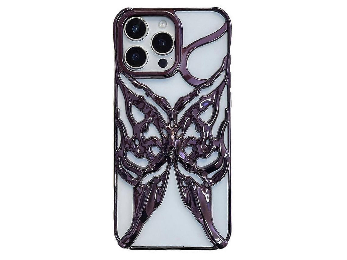 Capa Tkdaddy Para Iphone 16 Pro Galvanizada Com Estampa De Borboleta Vazada E Design Criativo Em Tpu, Roxa