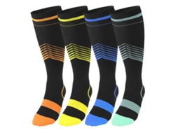 Omni-4 Pares De Meias De Compressão Para Homens E Mulheres Meias Esportivas Com Listras Para Trekking, Corrida, Ciclismo E Fitness