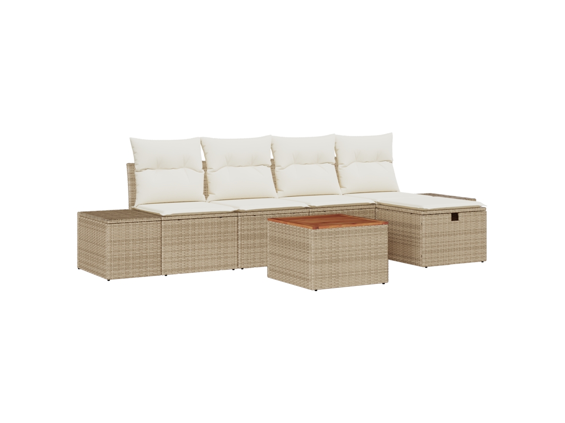 Conjunto 6 Conjunto De Sofá De Jardim Vidaxl Bege Vime Pe (294 X 117 X 85 Cm)
