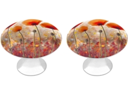Conjunto De 2 Puxadores Aço Inoxidável Para Armários Cozinha, Com Estampa Personalizada De Flores Papoula Vermelha