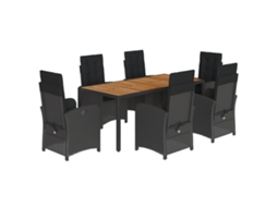 Conjunto de 7 Jantar para Jardim com Almofadões Vime Pe Preto MAISON EXCLUSIVE