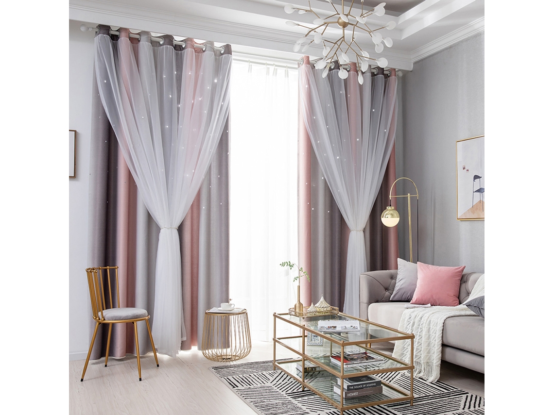 Cortina de Janela Estrela Decdeal 2 Camadas Sheer Vazada Cor Cinza 85x53in para Quarto Sala