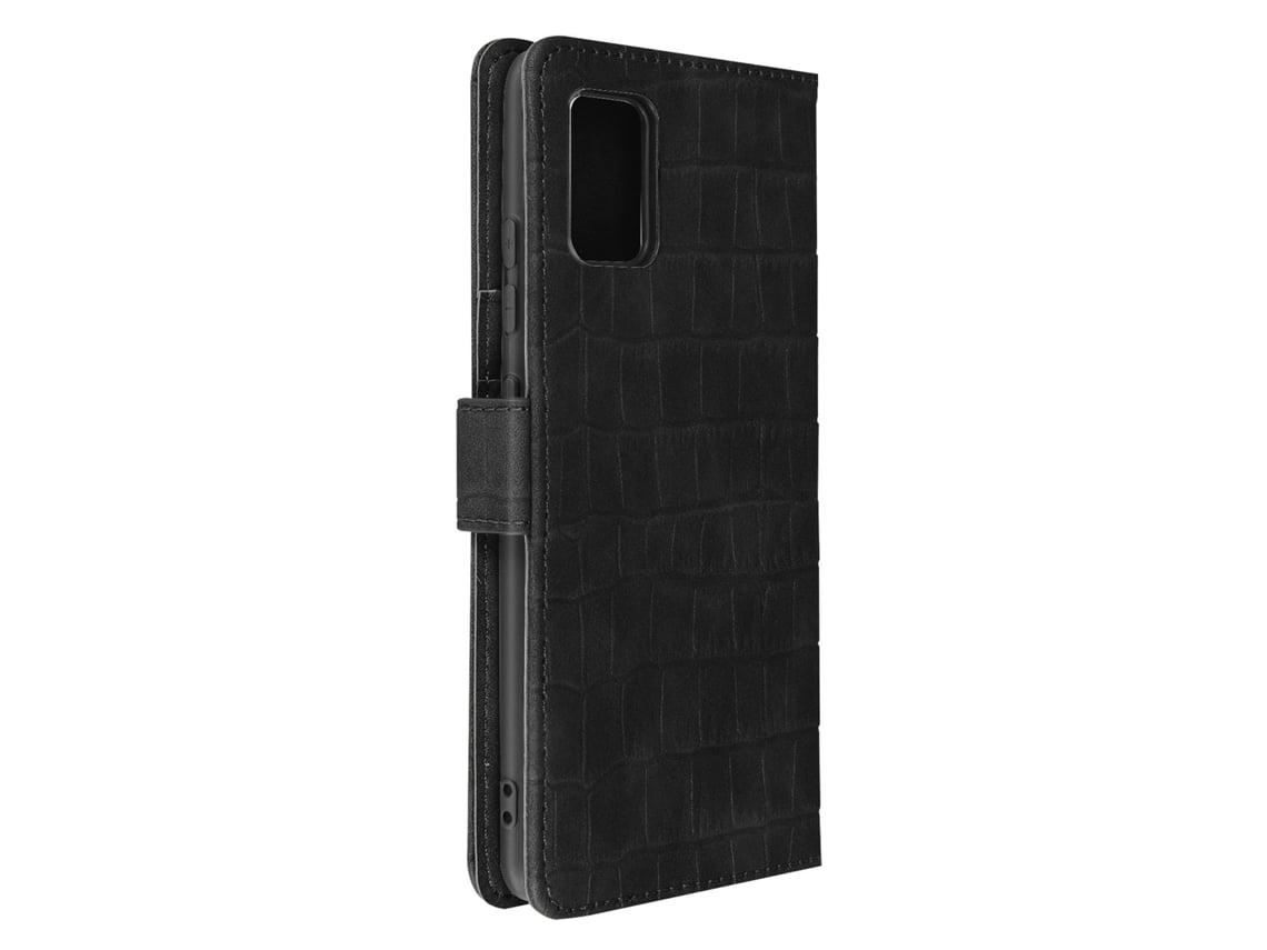 Capa Fólio Ushion Para Samsung Galaxy A51 Da Serie Croco Espaço De Armazenamento Preto