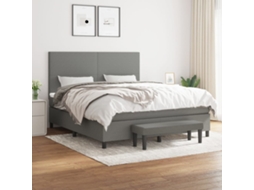 Vidaxl Cama Com Molas/colchão 160x200 Cm Tecido Cinzento-escuro