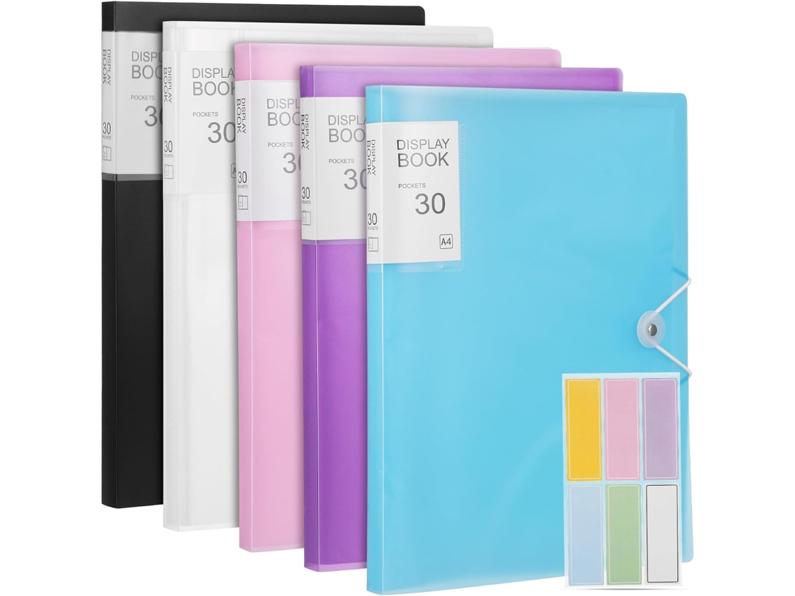 Conjunto De 5 Pastas Apresentação Com Capas Plásticas Transparentes, Grande Capacidade E Decoração Escolar, Organizador