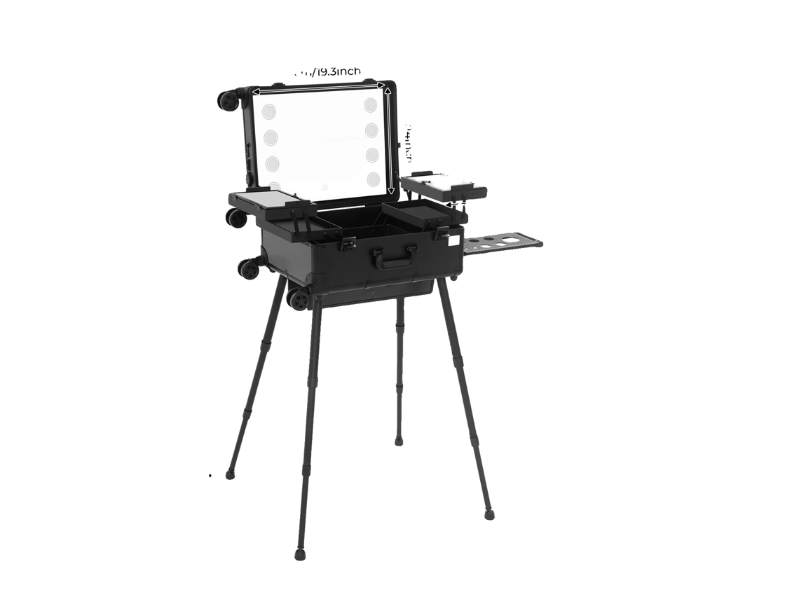 Maleta De Maquiagem Profissional Com Rodas, Iluminação Led Integrada, Design Profissional Com Rodas, Preto