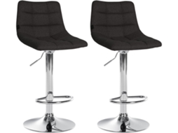 Conjunto de 2 banquetas de bar modernas em tecido preto com padrão acolchoado e base em metal cromado em formato de trombeta 10_0005886
