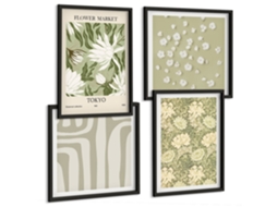Composição De Quadros Boho Vegetal Com Flores Espelharte (4 Peças)
