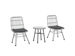 Conjunto de 3 peças em Rattan PE e aço: mesa de centro com vidro e 2 cadeiras Bistrô Cinza ZENCORE SERVICES