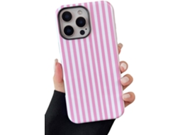 Capa Compatível Com Iphone 16 Pro Max Com Estampa Listrada, Protetora Fina E Resistente A Impactos Em Tpu E Pc Rígido, Rosa